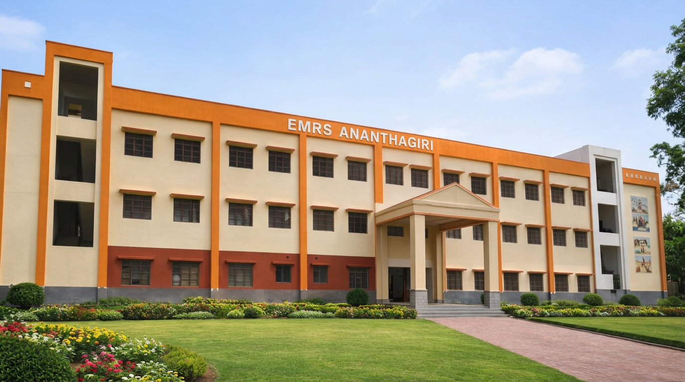 EMRS Ananthagiri school building with landscaped gardens in front