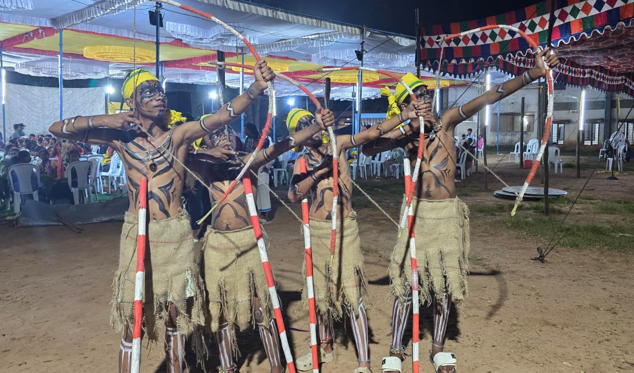 Students of EMRS Ananthagiri practising archery on the school ground