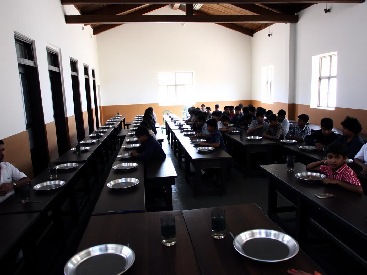 Dining hall where resident students of EMRS Ananthagiri share meals